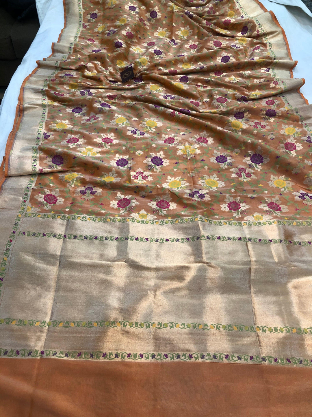 Orange Pure Katan Tissue Silk Handloom Banarasi Saree