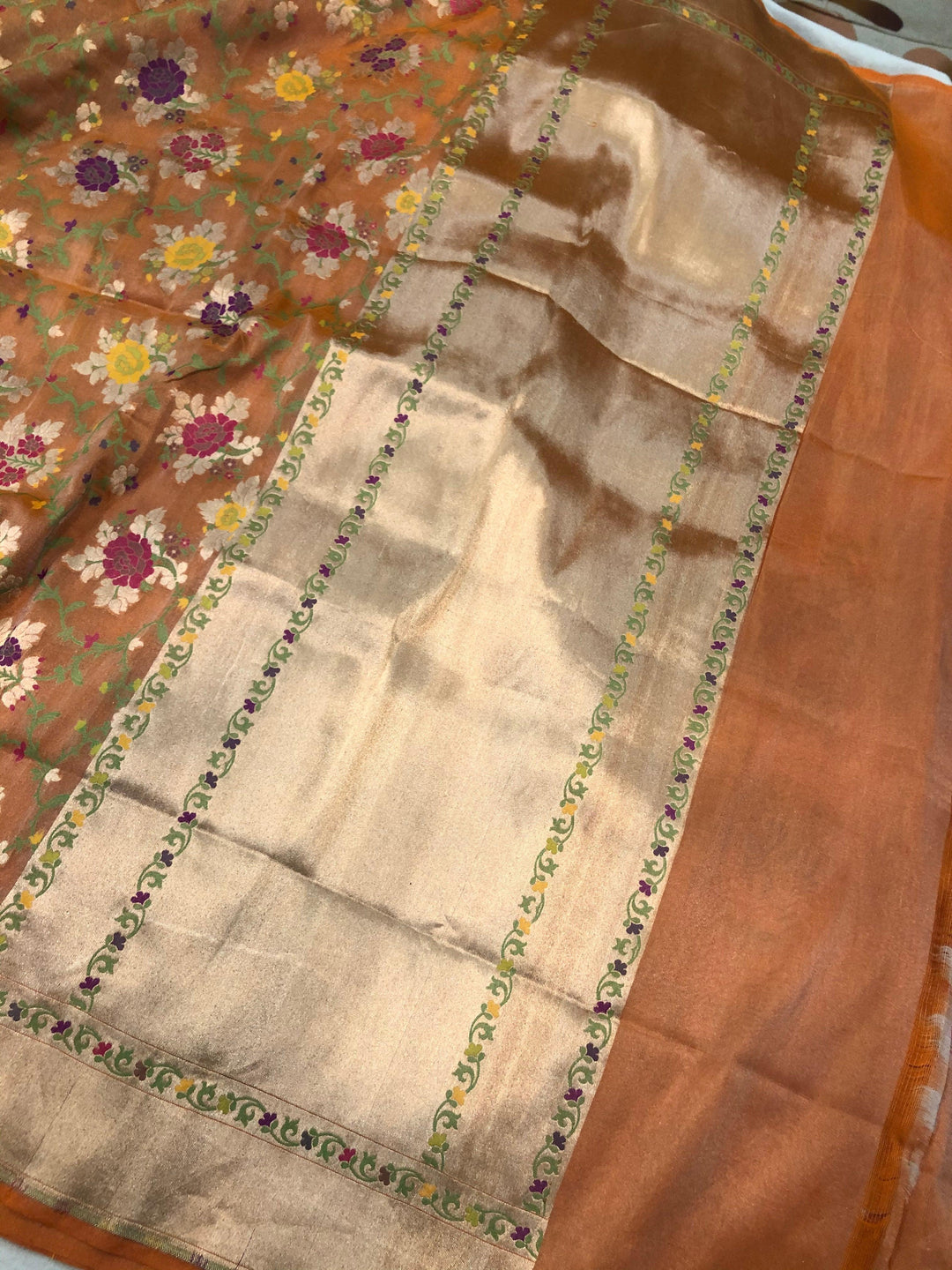 Orange Pure Katan Tissue Silk Handloom Banarasi Saree