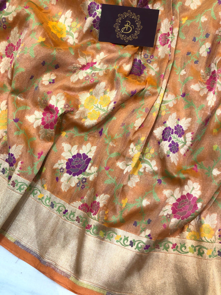 Orange Pure Katan Tissue Silk Handloom Banarasi Saree