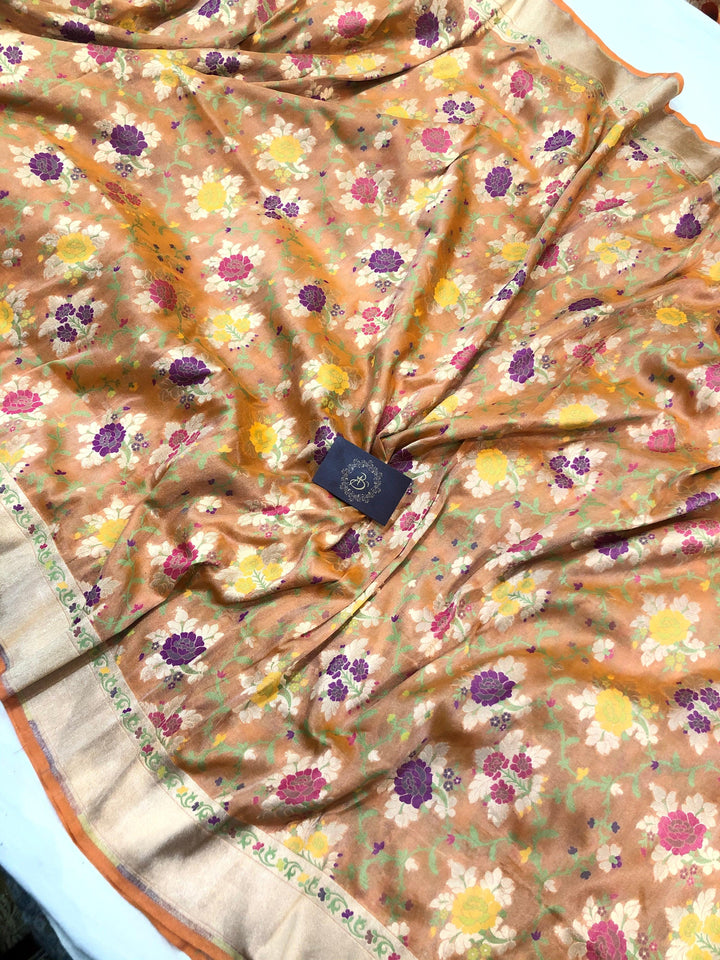 Orange Pure Katan Tissue Silk Handloom Banarasi Saree