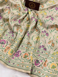 Cream Banarasi Handloom Pure Katan Silk Saree - Aura Benaras