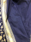 Navy Blue Pure Banarasi Handloom Katan Silk Saree - Aura Benaras