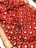 Red Pure Banarasi Handloom Katan Silk Saree -Aura Benaras