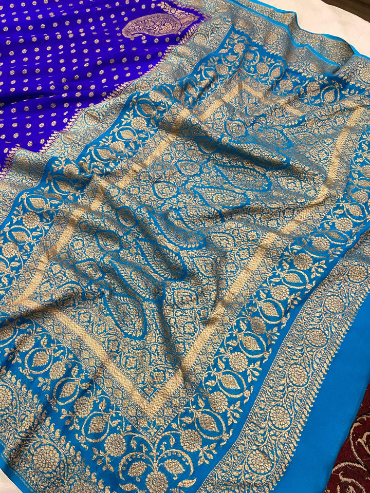 Royal Blue Pure Banarasi Khaddi Georgette Saree