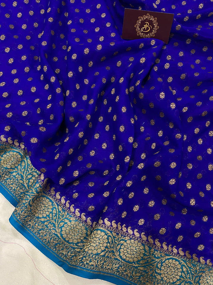 Royal Blue Pure Banarasi Khaddi Georgette Saree
