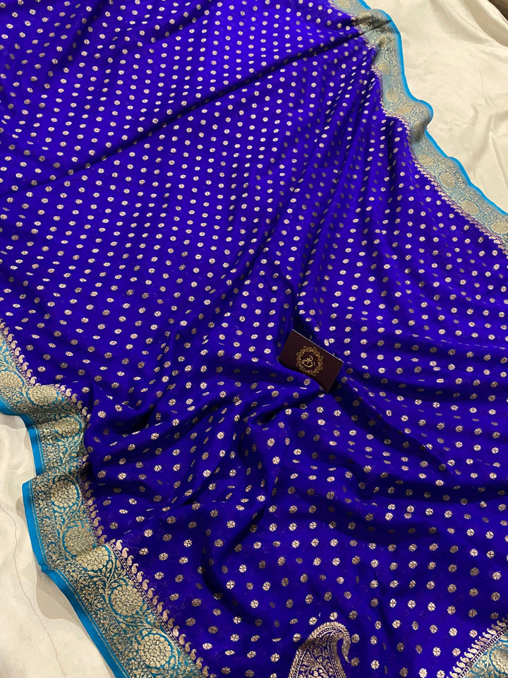 Royal Blue Pure Banarasi Khaddi Georgette Saree