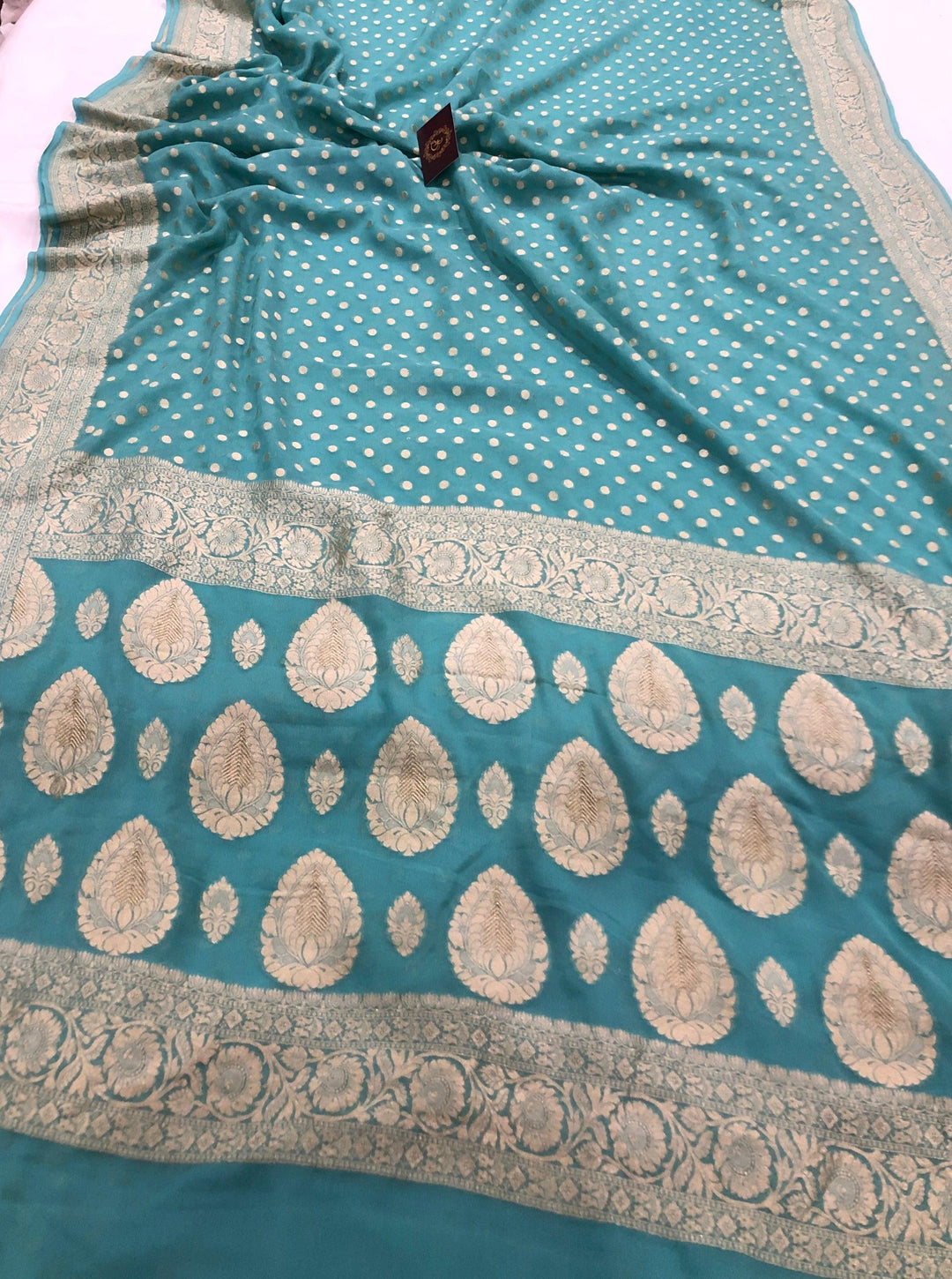 Greyish Green Pure Banarasi Handloom Khaddi Georgette Saree - Aura Benaras
