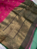 Magenta Pink Banarasi Handloom Kora Silk Saree - Aura Benaras