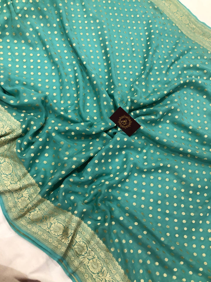 Greyish Green Pure Banarasi Handloom Khaddi Georgette Saree - Aura Benaras