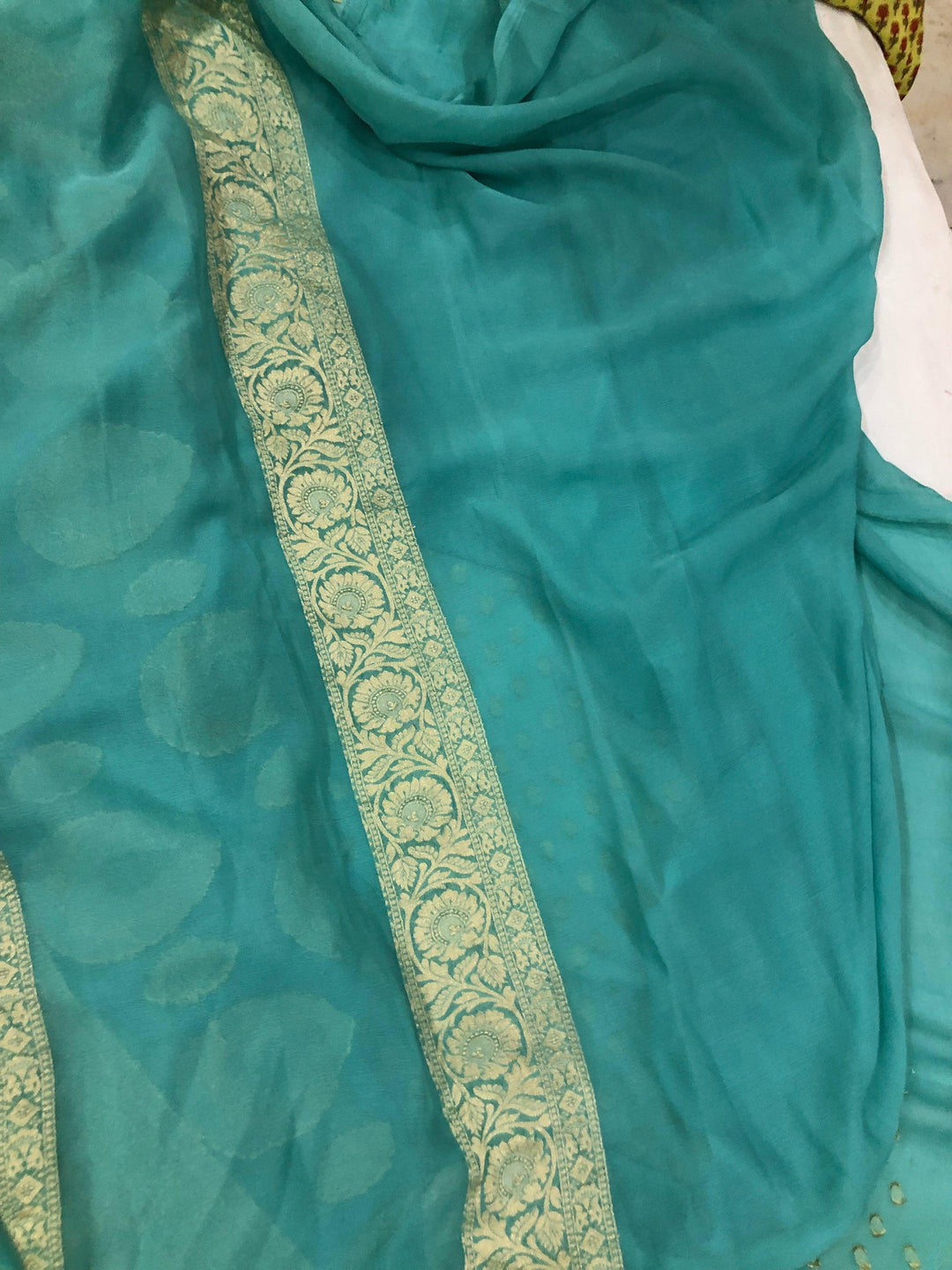 Greyish Green Pure Banarasi Handloom Khaddi Georgette Saree - Aura Benaras