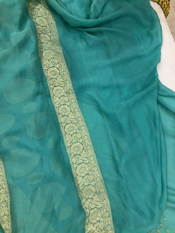 Greyish Green Pure Banarasi Handloom Khaddi Georgette Saree - Aura Benaras