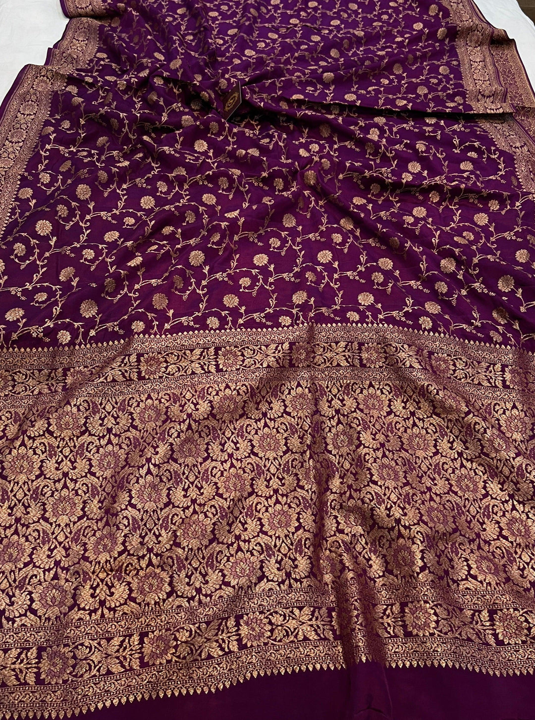 Wine Pure Banarasi Khaddi Crepe Silk Saree