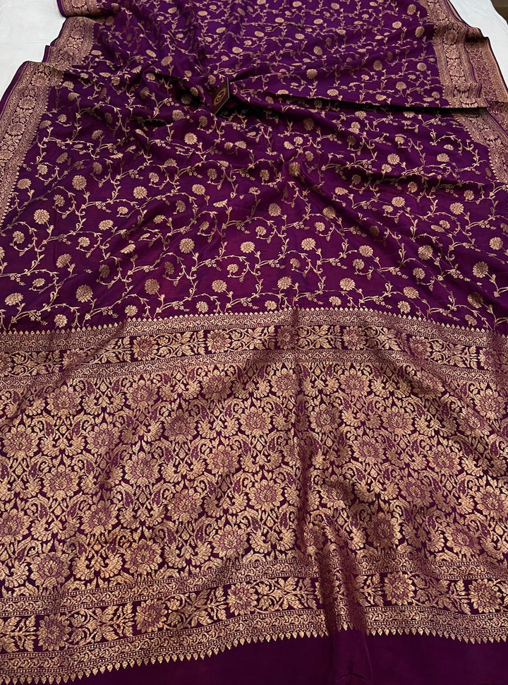 Wine Pure Banarasi Khaddi Crepe Silk Saree