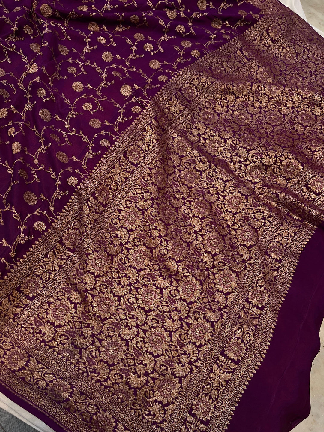 Wine Pure Banarasi Khaddi Crepe Silk Saree