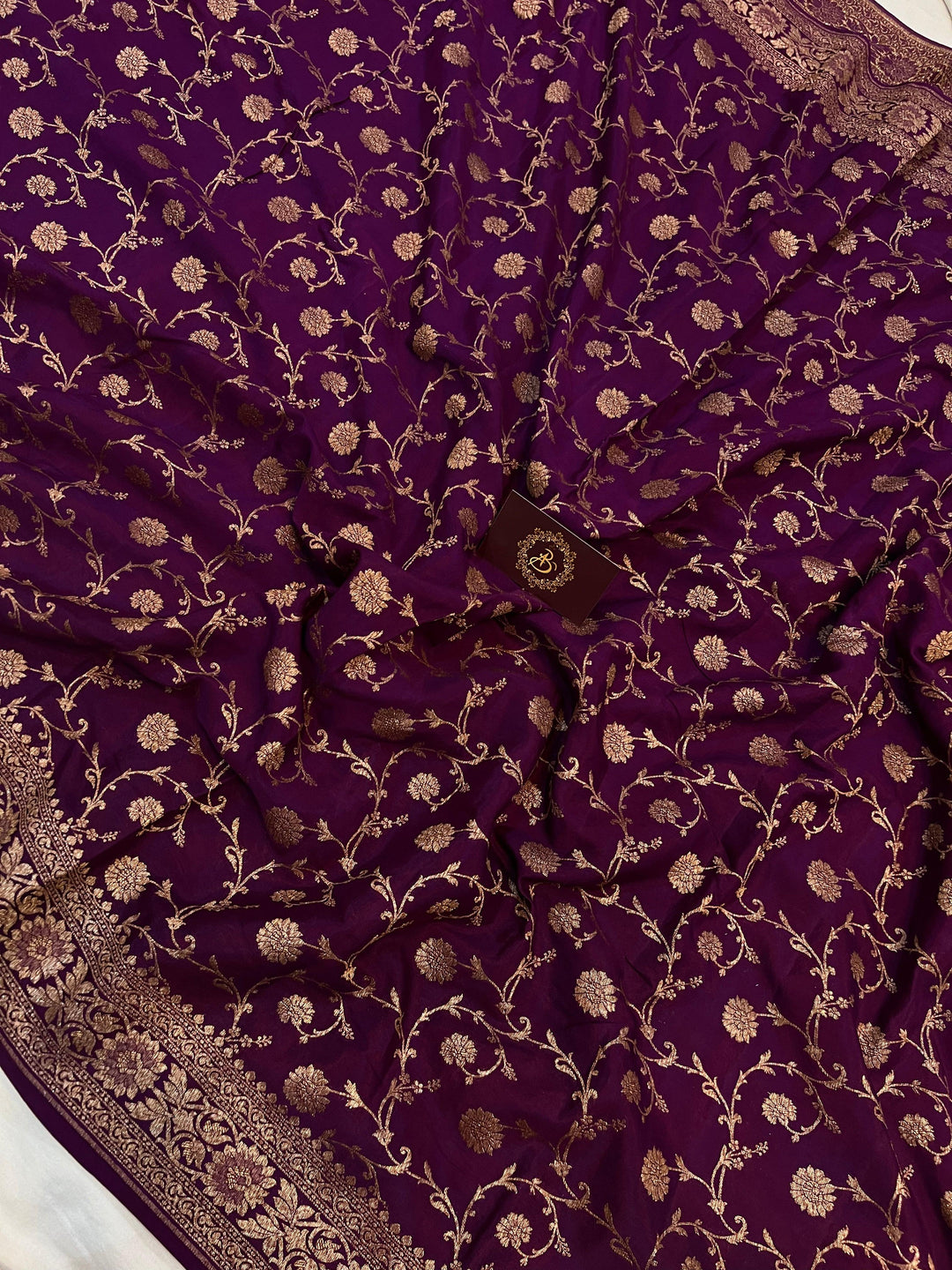 Wine Pure Banarasi Khaddi Crepe Silk Saree
