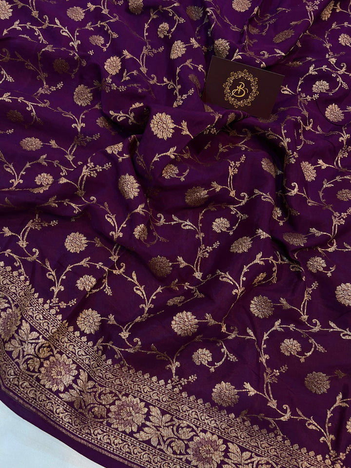 Wine Pure Banarasi Khaddi Crepe Silk Saree