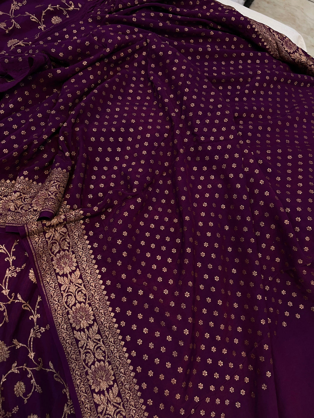 Wine Pure Banarasi Khaddi Crepe Silk Saree