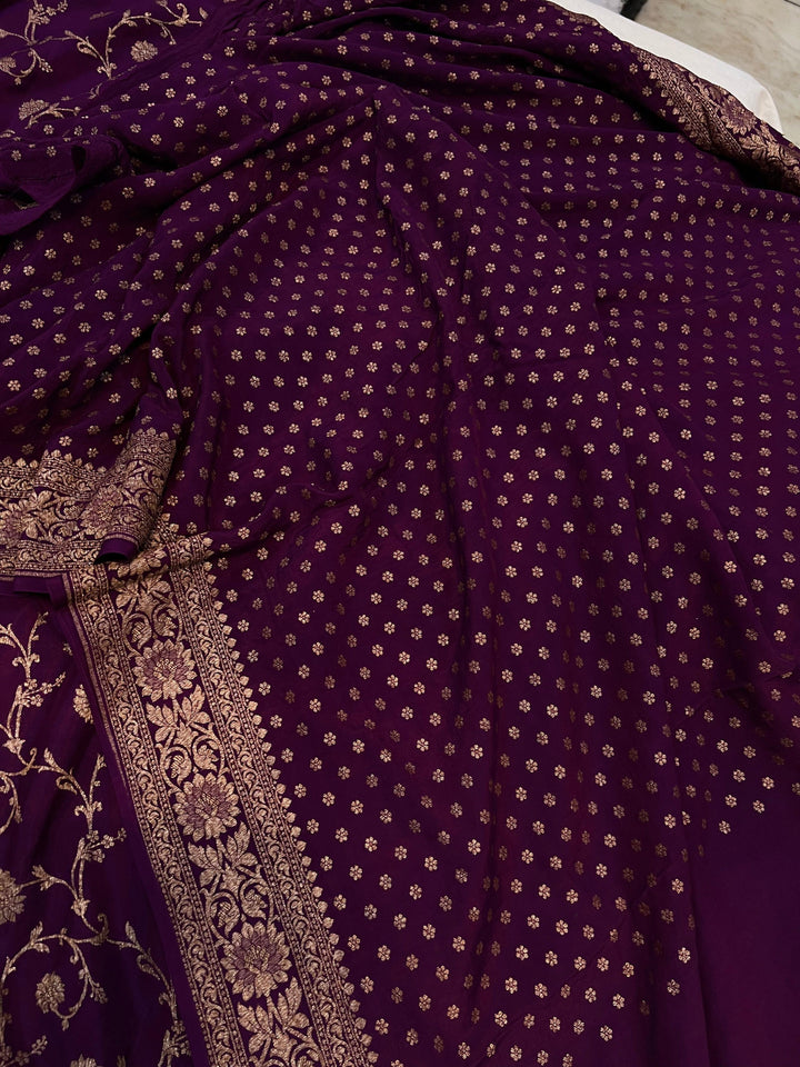 Wine Pure Banarasi Khaddi Crepe Silk Saree