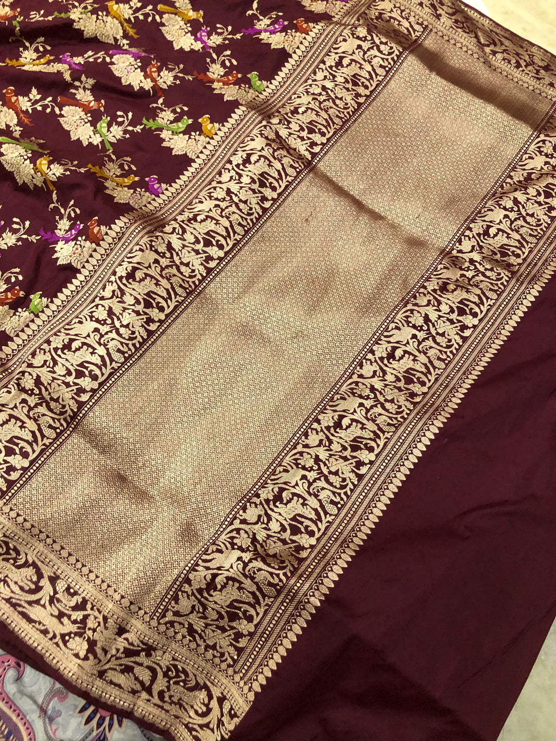 Deep Maroon Kadwa Jaal Pure Banarasi Handloom Katan Silk Saree - Aura Benaras