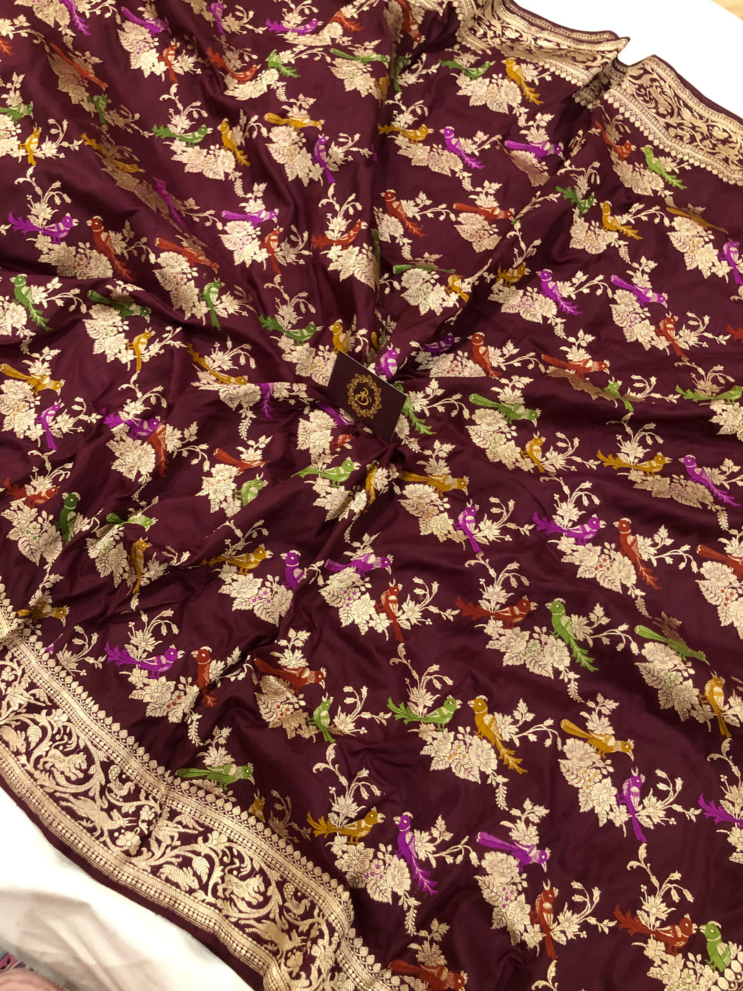 Deep Maroon Kadwa Jaal Pure Banarasi Handloom Katan Silk Saree - Aura Benaras