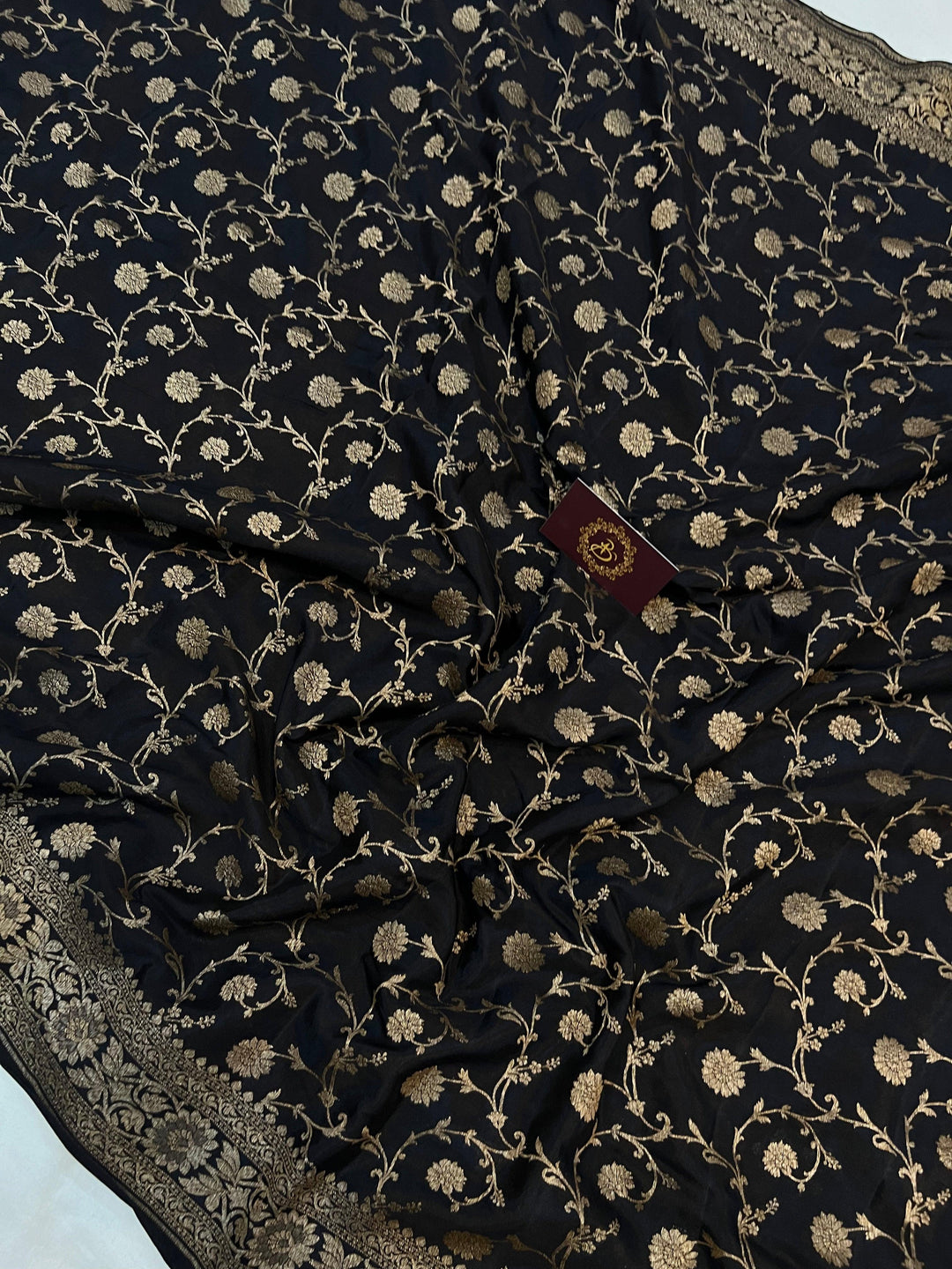 Black Pure Banarasi Khaddi Crepe Silk Saree - Aura Benaras