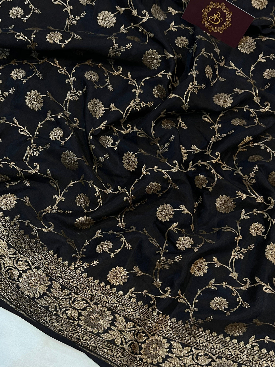 Black Pure Banarasi Khaddi Crepe Silk Saree - Aura Benaras