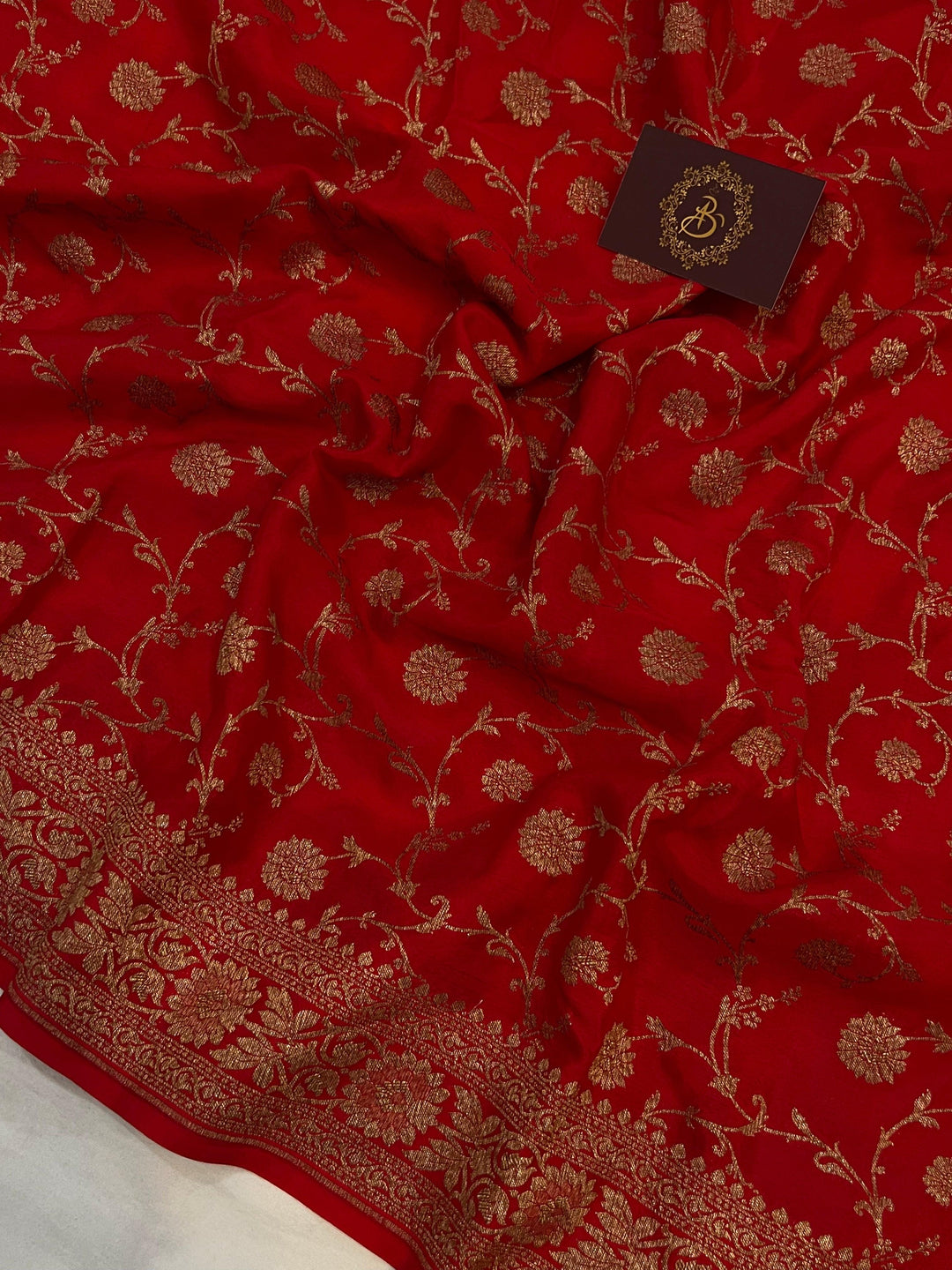 Red Pure Banarasi Khaddi Crepe Silk Saree - Aura Benaras
