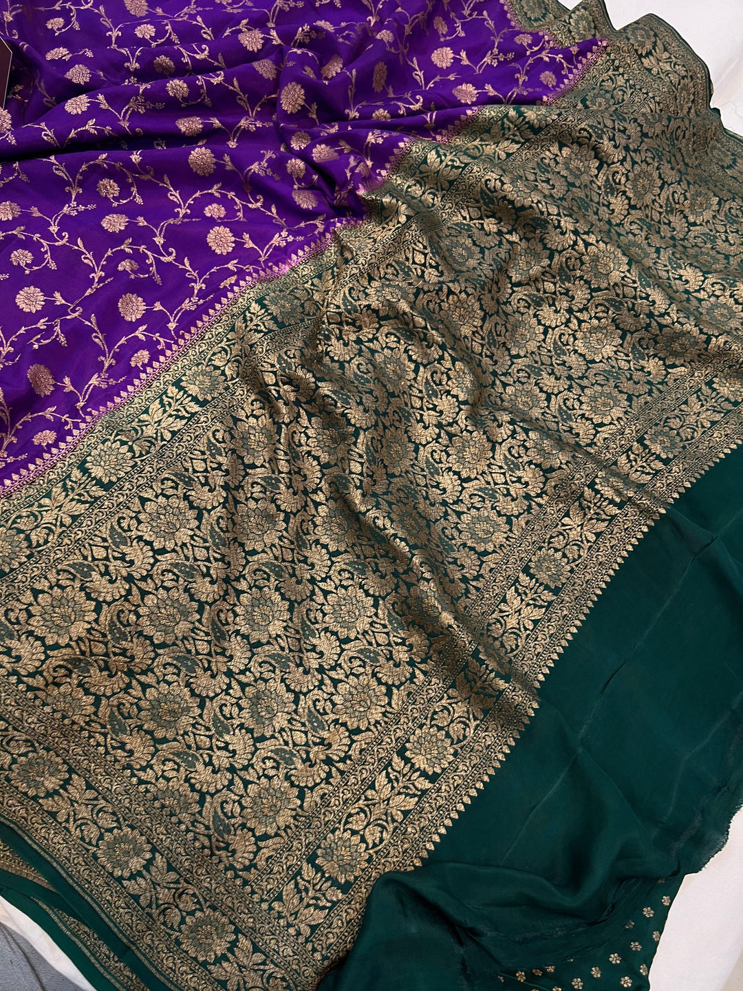 Purple Pure Banarasi Khaddi Crepe Silk Saree - Aura Benaras