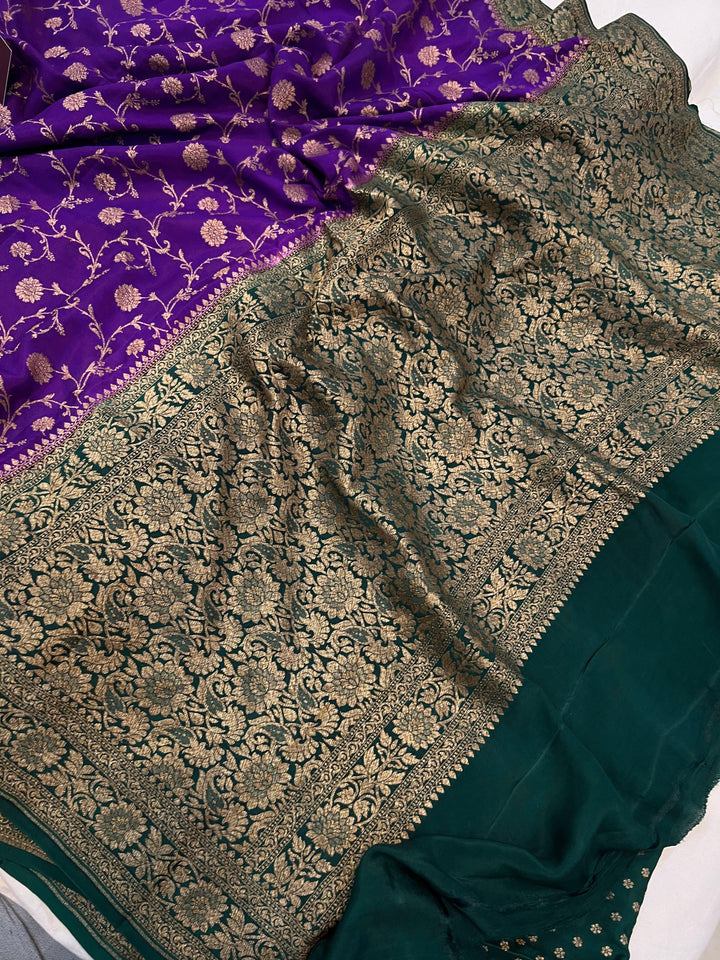 Purple Pure Banarasi Khaddi Crepe Silk Saree - Aura Benaras