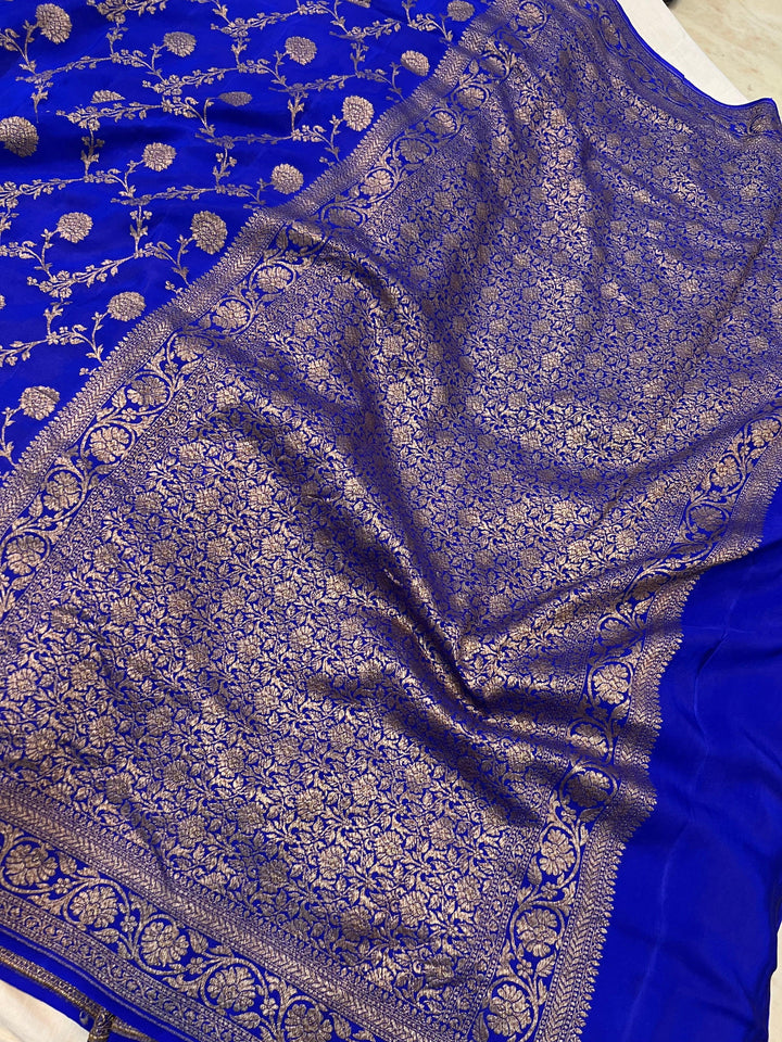 Royal blue Pure Banarasi Khaddi Crepe Silk Saree