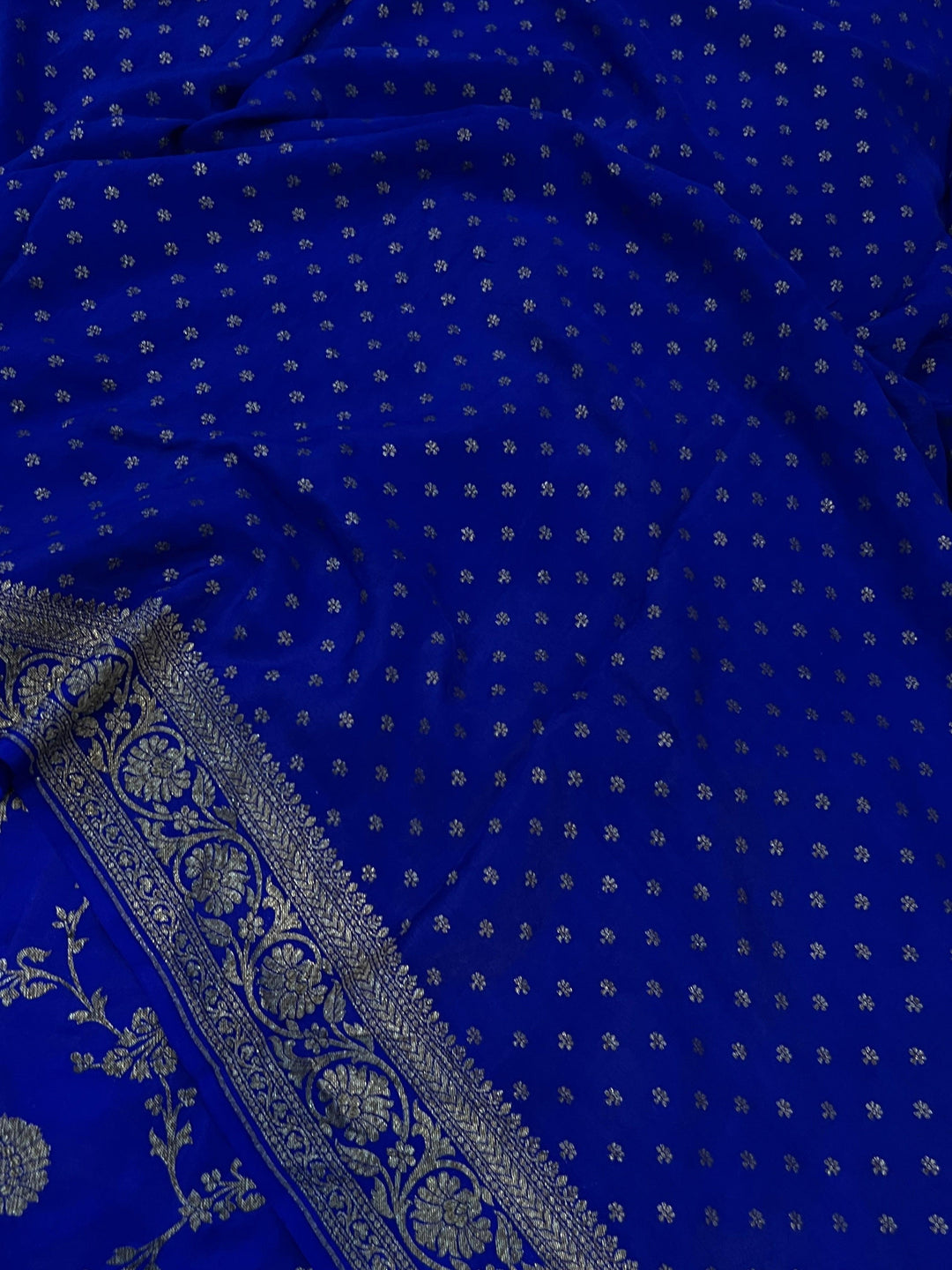 Royal blue Pure Banarasi Khaddi Crepe Silk Saree