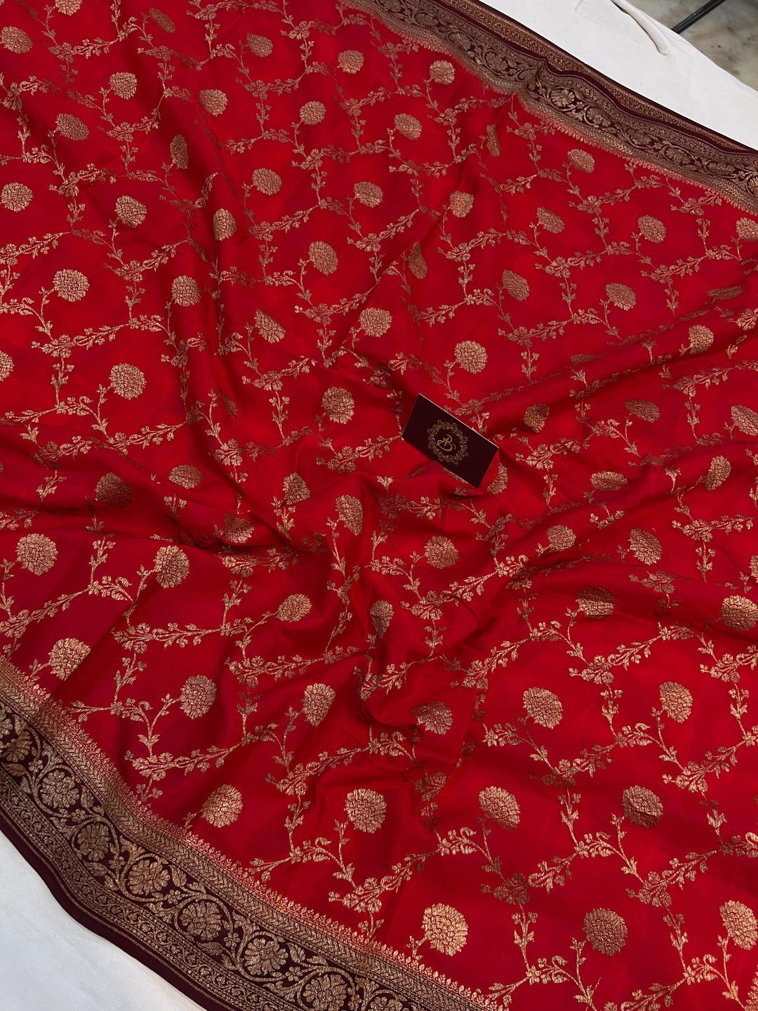 Red Pure Banarasi Khaddi Crepe Silk Saree - Aura Benaras