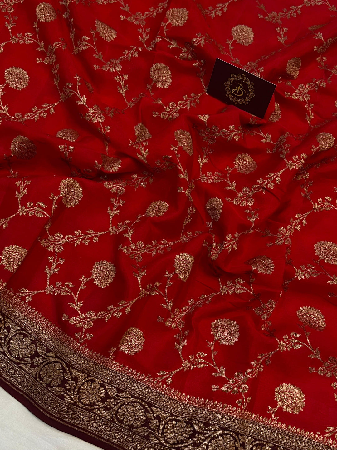 Red Pure Banarasi Khaddi Crepe Silk Saree - Aura Benaras