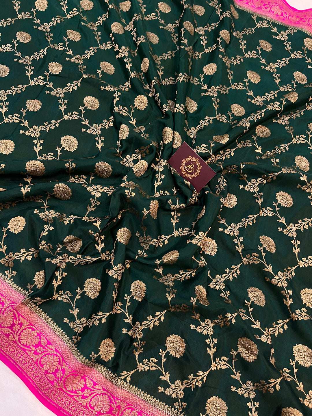 Bottle green Pure Banarasi Khaddi Crepe Silk Saree - Aura Benaras