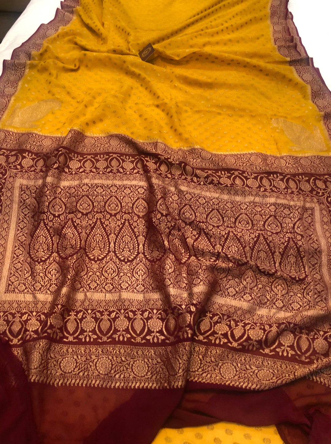 Mustard Yellow Pure Banarasi Khaddi Georgette Saree - Aura Benaras