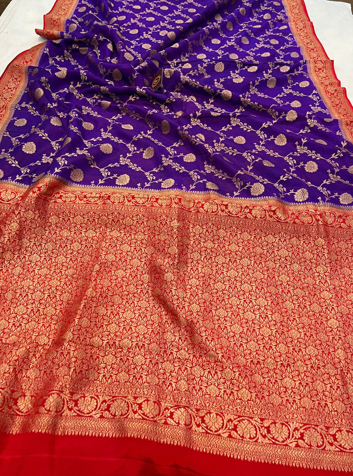 Purple Pure Banarasi Khaddi Crepe Silk Saree - Aura Benaras