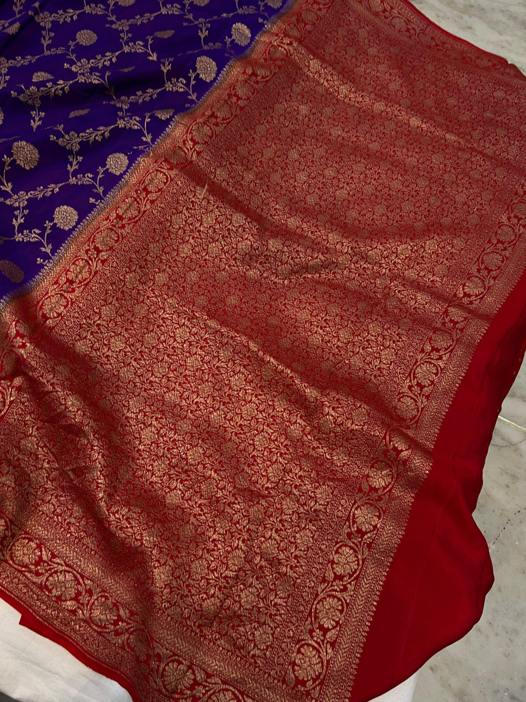 Purple Pure Banarasi Khaddi Crepe Silk Saree - Aura Benaras