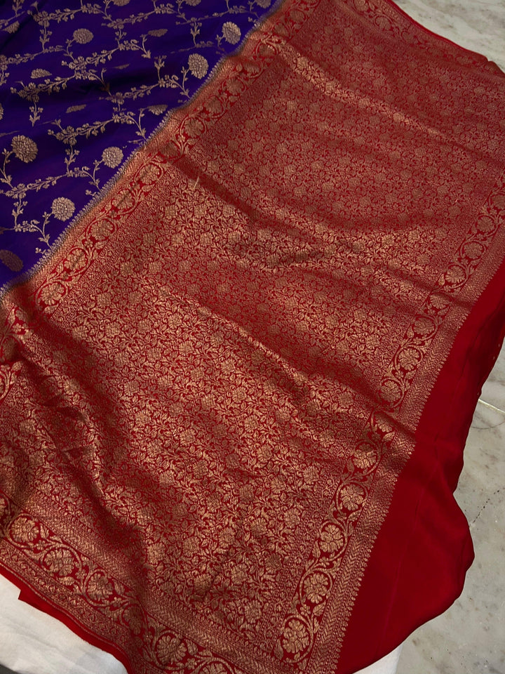 Purple Pure Banarasi Khaddi Crepe Silk Saree - Aura Benaras