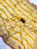 Yellow Rangkaat Pure Banarasi Khaddi Georgette Saree - Aura Benaras