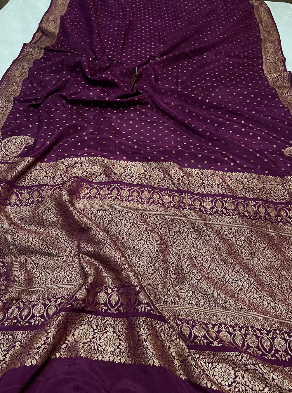 Wine Pure Banarasi Khaddi Crepe Silk Saree - Aura Benaras