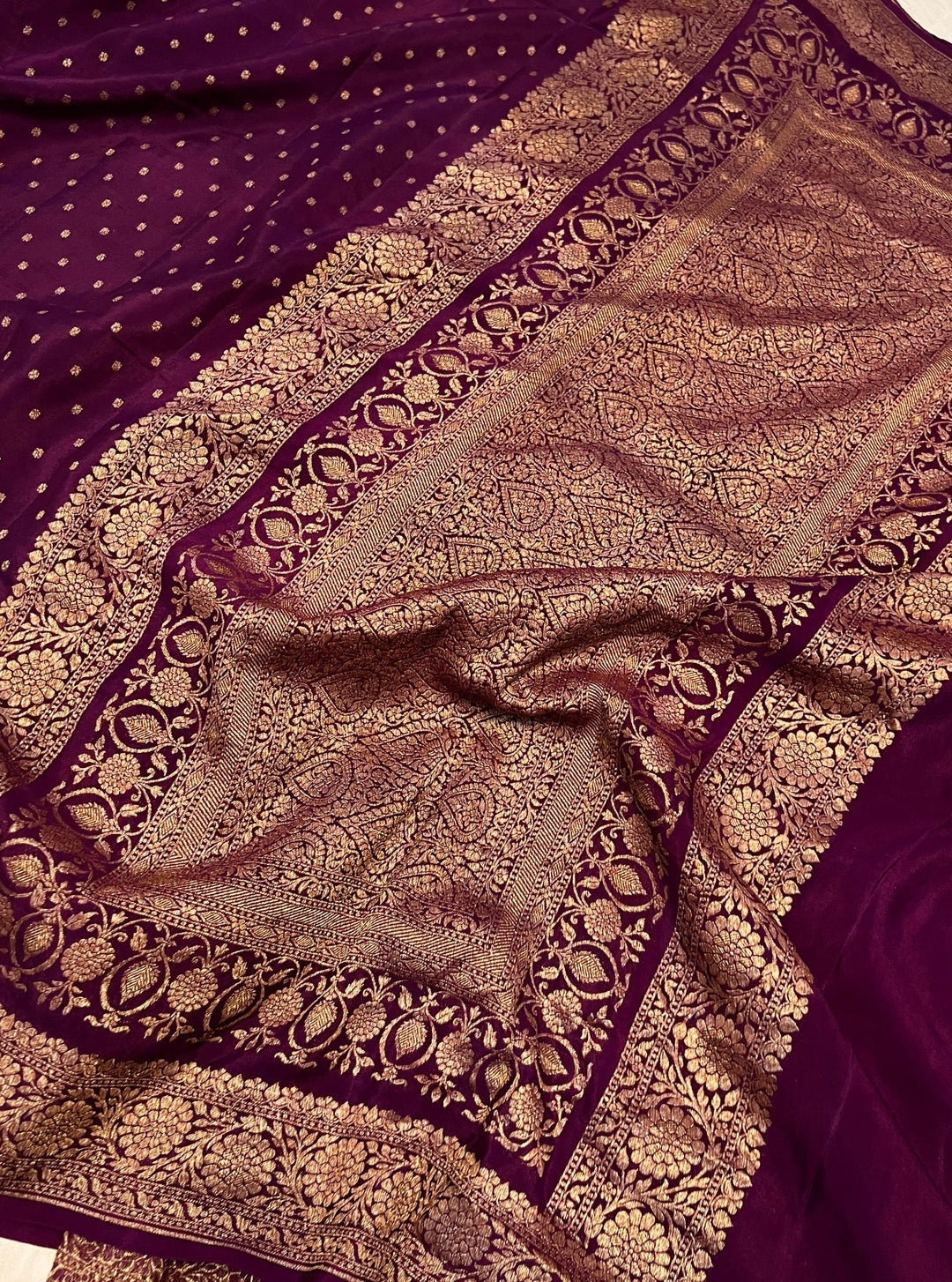 Wine Pure Banarasi Khaddi Crepe Silk Saree - Aura Benaras