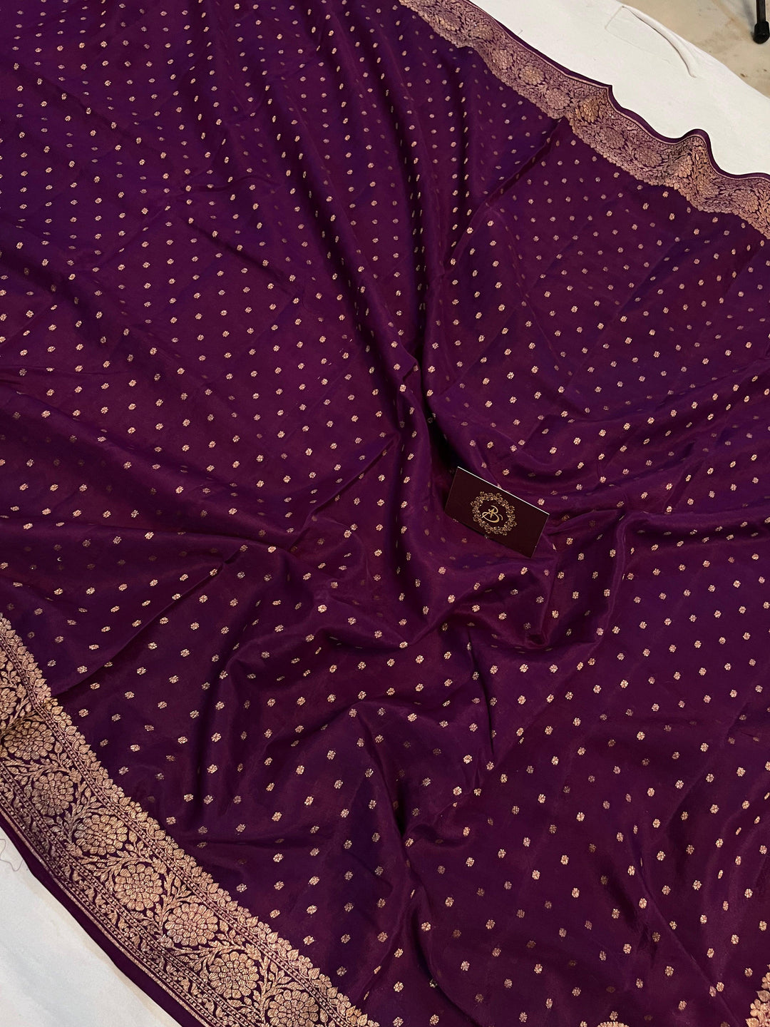 Wine Pure Banarasi Khaddi Crepe Silk Saree - Aura Benaras