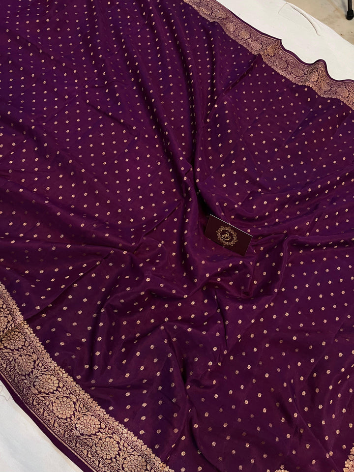 Wine Pure Banarasi Khaddi Crepe Silk Saree - Aura Benaras