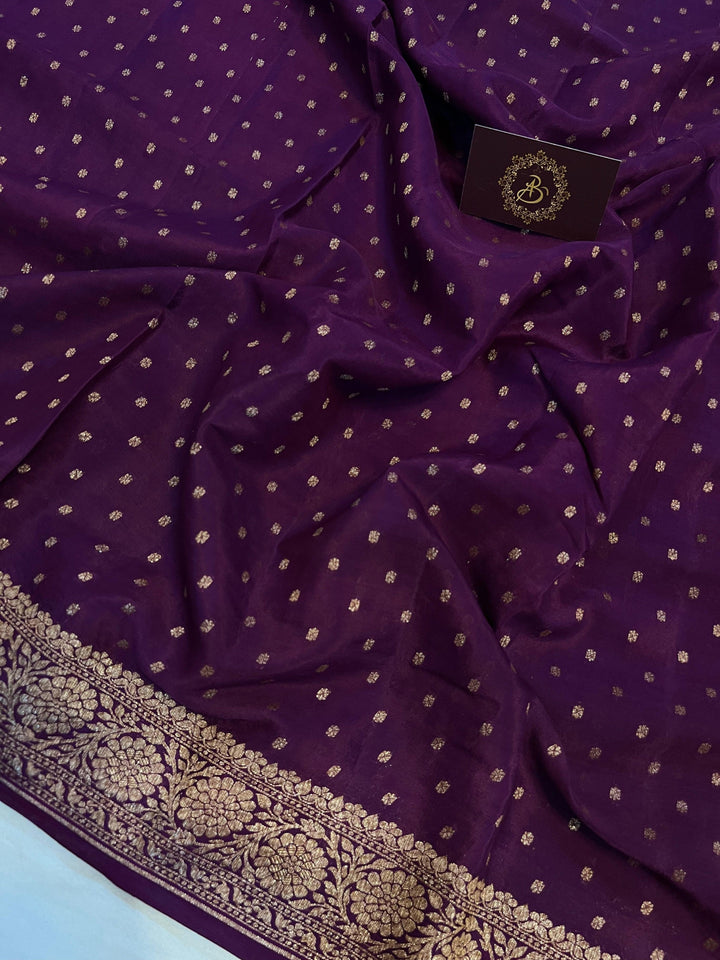 Wine Pure Banarasi Khaddi Crepe Silk Saree - Aura Benaras