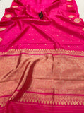 Orangish Pink Pure Banarasi Handloom Silk Saree - Aura Benaras