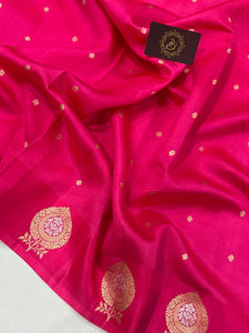 Orangish Pink Pure Banarasi Handloom Silk Saree - Aura Benaras