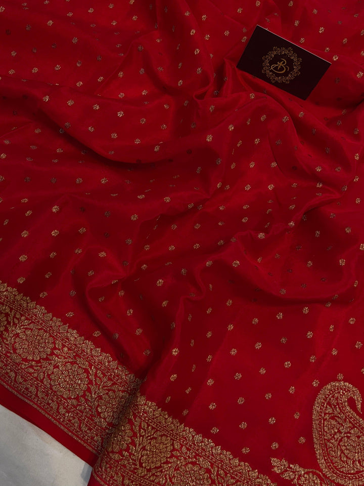 Red Pure Banarasi Khaddi Crepe Silk Saree - Aura Benaras