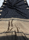 Black Pure Banarasi Handloom Silk Saree - Aura Benaras