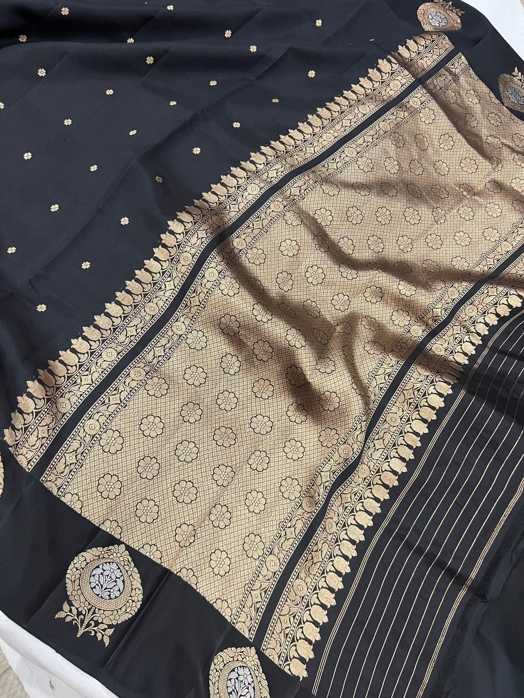 Black Pure Banarasi Handloom Silk Saree - Aura Benaras