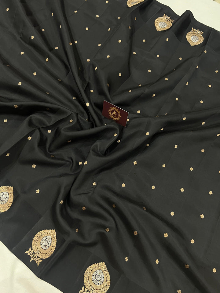 Black Pure Banarasi Handloom Silk Saree - Aura Benaras